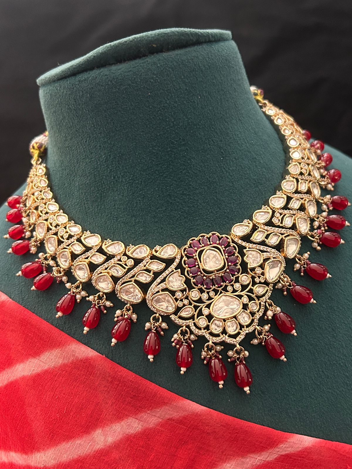 Royal Red Kundan Bridal Necklace Set with Earrings